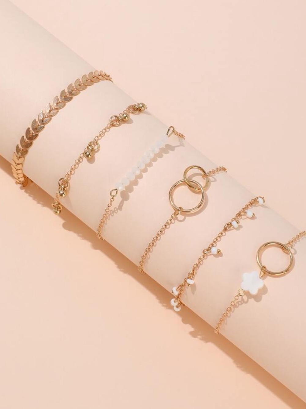 Stack Gold White Layered Bracelet Set Elegant Women’s Jewelry 6pc lot bohemian - Picture 2 of 3